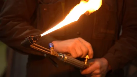 Oxy Acetylene Gas Lighting Stock Footage 100468472