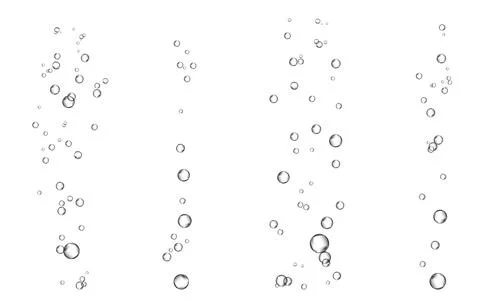 Oxygen air bubbles  flow  in water on white  background. Stock Illustration
