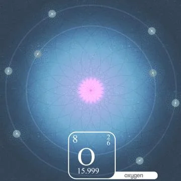 Oxygen Atom with Electron Orbits and Properties - Vector Illustration Stock Illustration