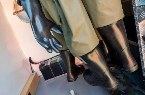 Oxygen bottle and mask, compressed air, protective equipment, boots, gloves a Stock Photos