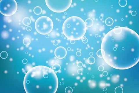 Oxygen bubbles in water blue background for scientific and biological concepts Stock Illustration