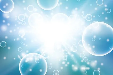 Oxygen bubbles in water blue background for scientific and biological concepts Stock Illustration
