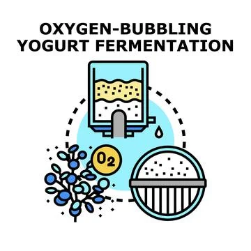 Oxygen bubbling yogurt fermentation process concept Stock Illustration