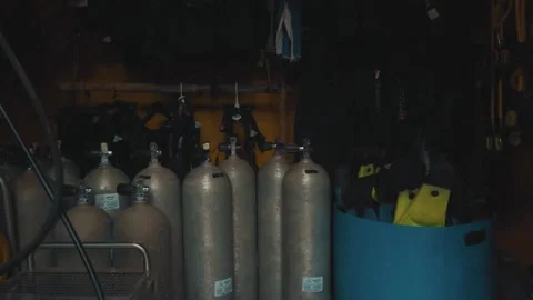 Oxygen cilinders locker dolly in Stock Footage 151048779