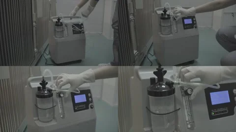 Oxygen concentrator. Split Screen Video stock 255766962