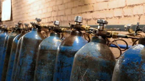 Oxygen cylinder with compressed gas. Stock Footage 97998745