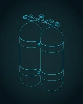 Oxygen cylinders for diving isometric blueprint Stock Illustration