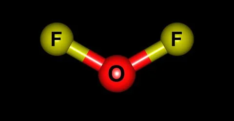 Oxygen difluoride molecular structure isolated on black Stock Illustration