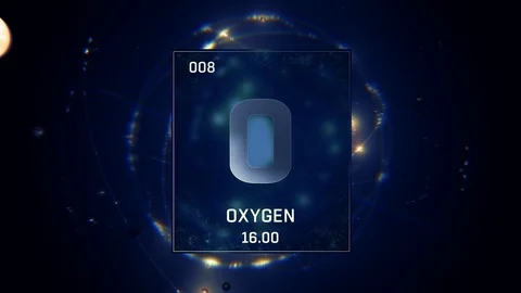 Oxygen as Element 8 of the Periodic Table 3D animation on blue background Vidéo 119209791