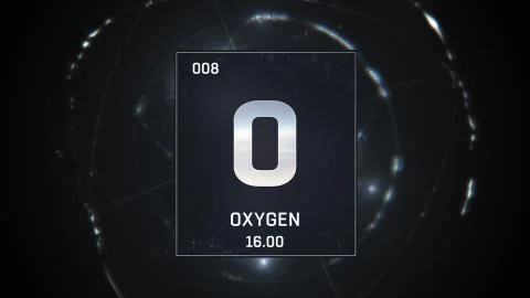 Oxygen as Element 8 of the Periodic Table 3D animation on silver background Illustration