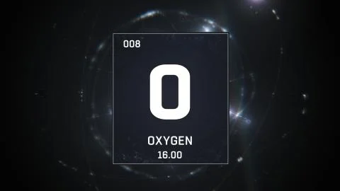 Oxygen as Element 8 of the Periodic Table 3D animation on silver background Stock Illustration