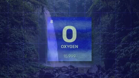Oxygen Element with Natural Jungle Waterfall Background Stock Footage 337732881