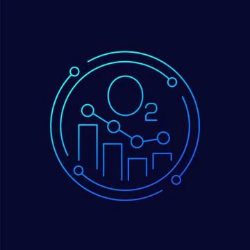Oxygen level line icon with chart, vector Stock Illustration