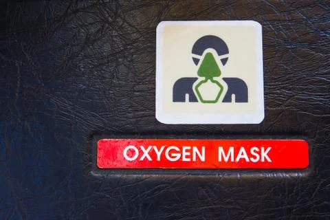Oxygen Mask warning label in Airbus A320 cockpit 库存照片