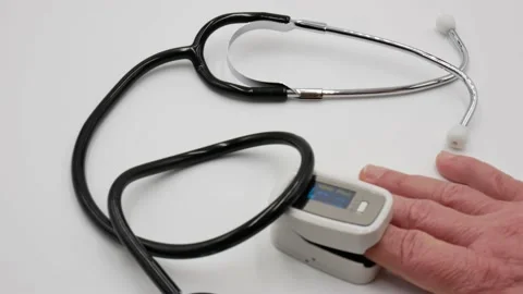 Oxygen measurement with an oximeter Stock Footage 144558089