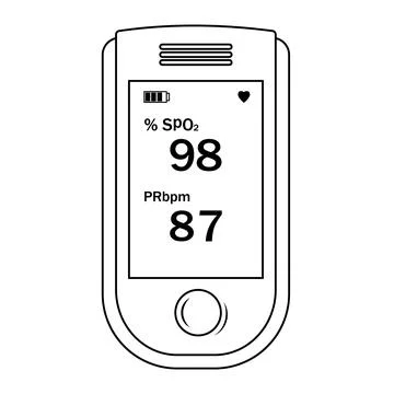 Oxygen measuring device, black contour isolated vector illustration in cartoo Stock Illustration