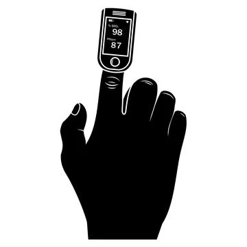 Oxygen measuring device on the finger, black silhouette icon vector isolated  Stock Illustration