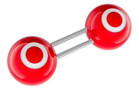 Oxygen molecule O2 model with double bond. 3D rendering Illustrazione stock