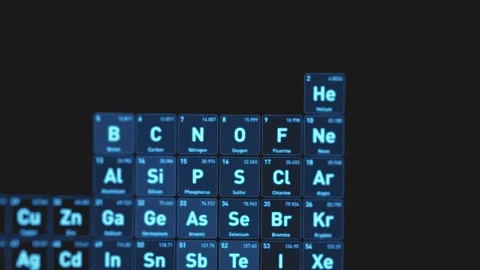 Oxygen O periodic table element glowing blue. Futuristic scientific interface. Stock Footage 330542080