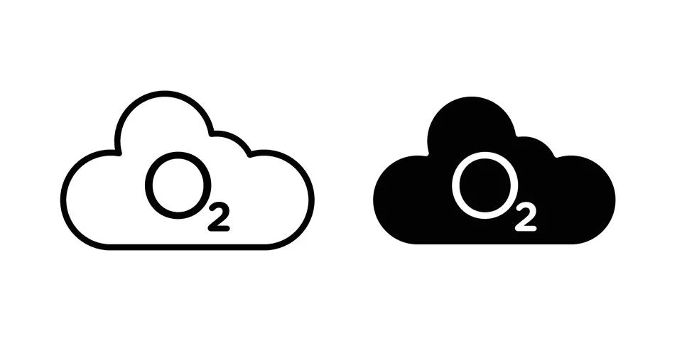Oxygen O2 icon drawing lines. Silhouette style vector bundle Stock Illustration