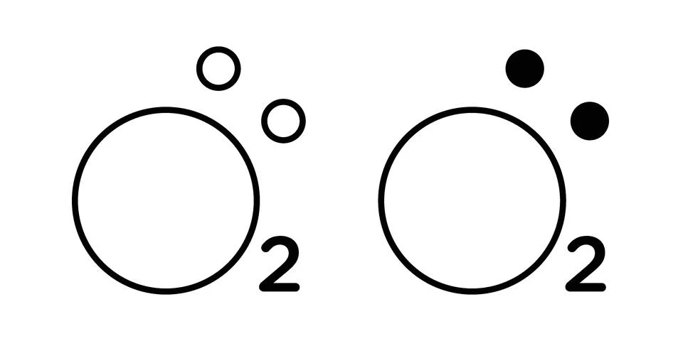 Oxygen O2 icon silhouette vector set. thin line pack Ilustración de archivo