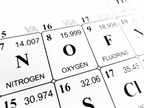 Oxygen on the periodic table of the elements Stock Photos