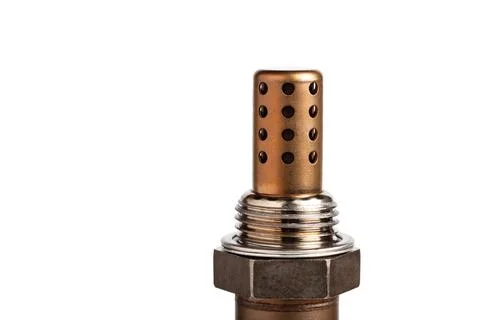 Oxygen sensor close up for gasoline and diesel engines isolated on white Stock Photos