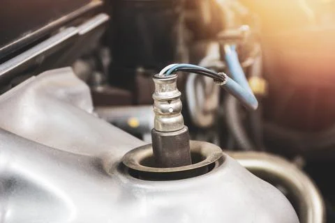 Oxygen sensor O2 in the exhaust pipe Stock Photos
