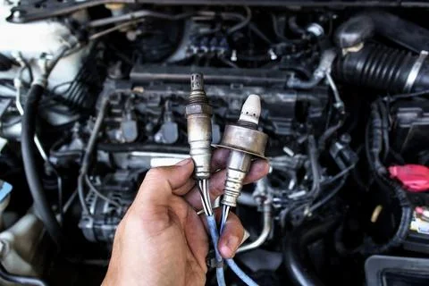 Oxygen sensor or O2 sensor of car engine Stock Photos