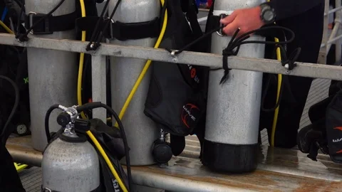 Oxygen Tanks on a Boat Stock Footage 70499782