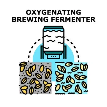 Oxygenating brewing fermenter concept with grain ingredients Illustrazione stock