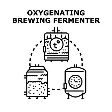 Oxygenating brewing fermenter process stages vector icon Illustrazione stock