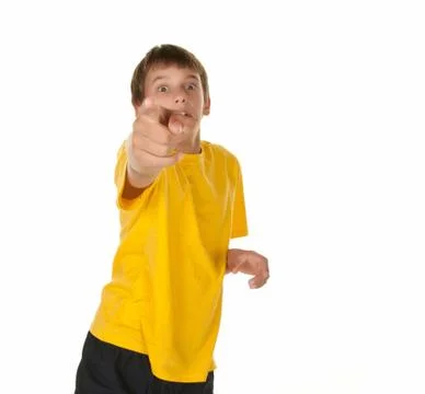 Oy pointing towards camera Stock Photos