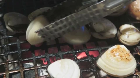 Oyster on fire Stock Footage 70544732