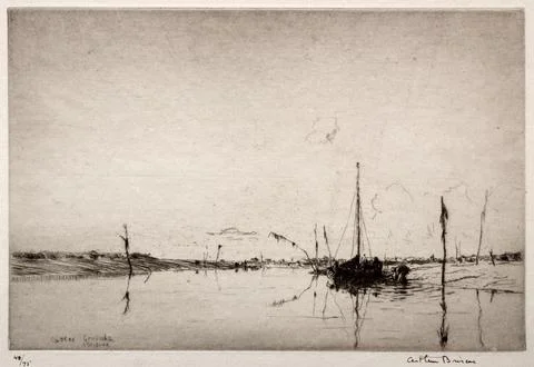 Oyster Grounds, 1925. Arthur John Trevor Briscoe (British, 1873-1943). Etch.. Stock Illustration