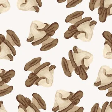 Oyster Mushroom Seamless Pattern, Vector Illustration. Edible Mushroom Back.. Stockillustratie