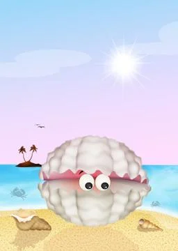 Oyster in the shell on the beach Stock Illustration