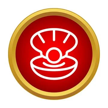 Oyster shell with pearl icon on red background Illustrazione stock