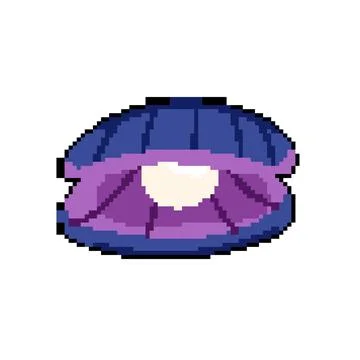 Oyster shell pearl pixel art vector illustration Stock Illustration