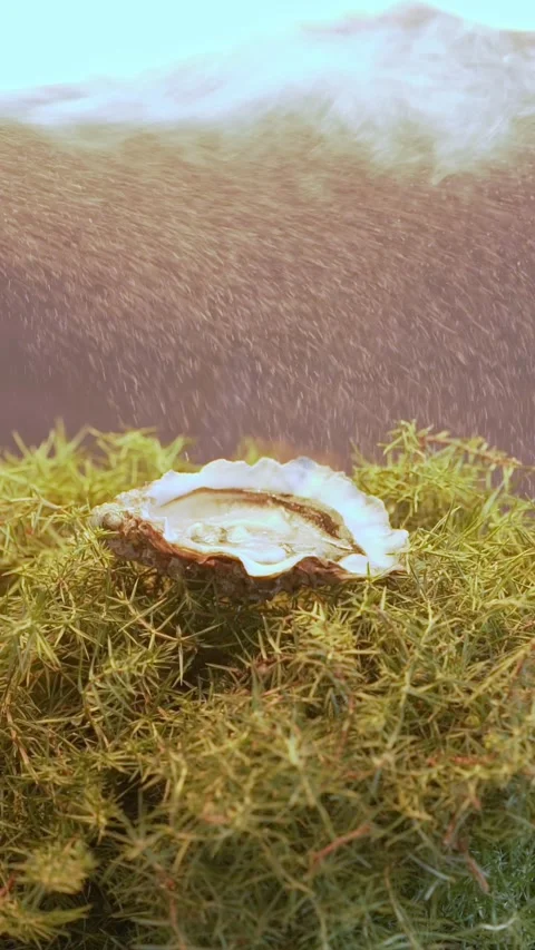 Oyster in smoke and fire. vertical video. Slow motion video. Fresh open oyster. Stock Footage 253016477