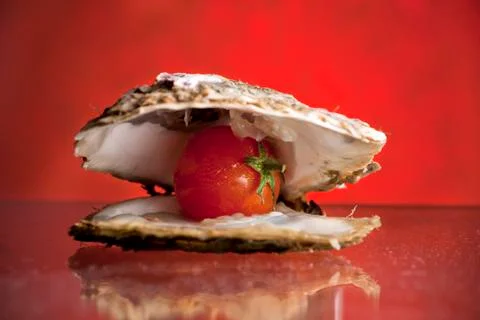 Oyster with Tomato Stock Photos