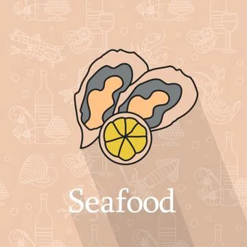 Oysters with lemon. Vector illustration Stock Illustration
