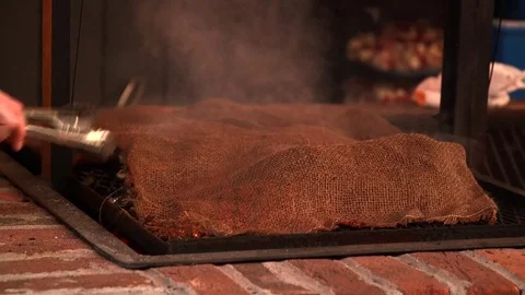 Oysters Over Fire Stock Footage 72988152