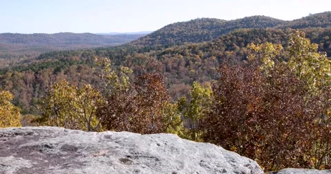 Ozark mountains beautiful fall colors from the mountain top Stock Footage 142845574