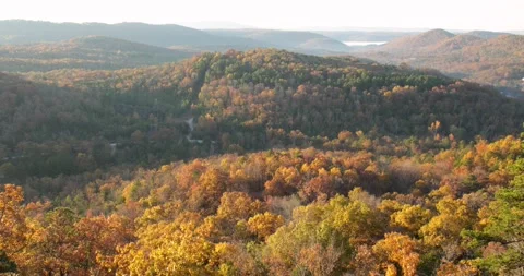 Ozark mountains beautiful fall colors from the mountain top Stock Footage 142846843