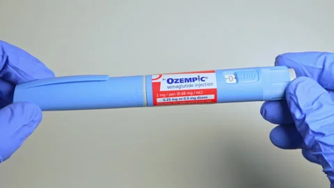 Ozempic Injection pen macro close up display. Ozempic drug medication for D.. Video stock 320085953