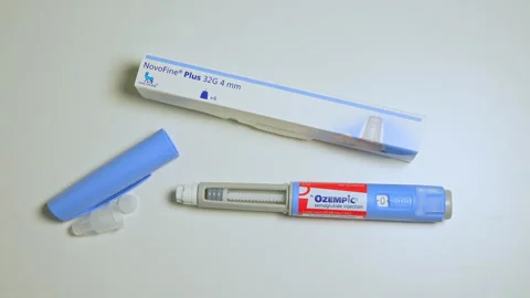 Ozempic Injection pen macro close up display. Ozempic drug medication for D.. Stock Footage 320085962