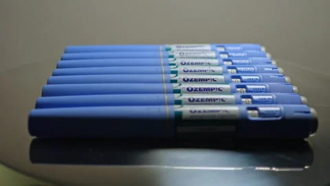 Ozempic Injection pen macro close up display. Ozempic drug medication for D.. Stock Footage 320086015