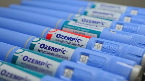 Ozempic Injection pen macro close up display. Ozempic drug medication for D.. Stock Footage 320086021