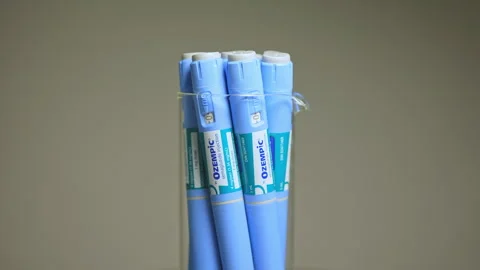 Ozempic Injection pen macro close up display. Ozempic drug medication for D.. Stock Footage 320086026